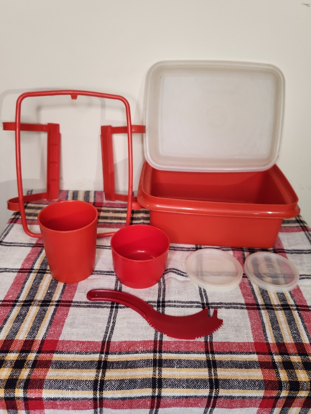 Vintage Tupperware Freeze and Save Container With Pack N Go Strap and Cups